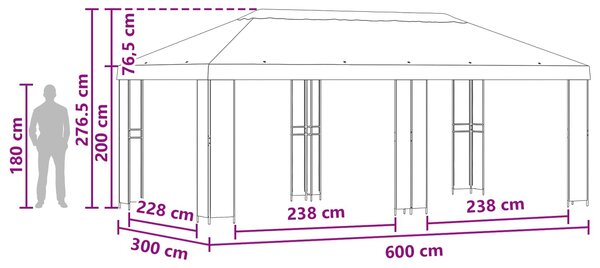 Zahradní altán 6 x 3 m Vínová Polyester a ocel 190 gsm 3376017