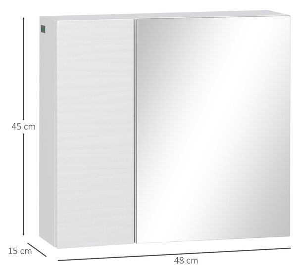 Koupelnová zrcadlová skříňka kleankin z dřevotřísky a skla se 4 nastavovacími policemi a nástěnným designem, 48x15x45 cm, bílá | Aosom