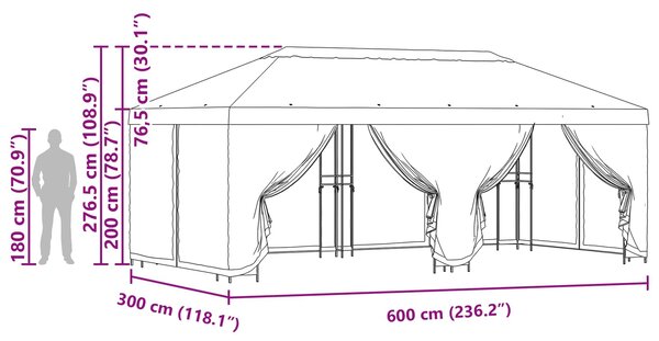 Zahradní altán se stěnami 6 x 3 m Cihlová Polyester a ocel 3376022