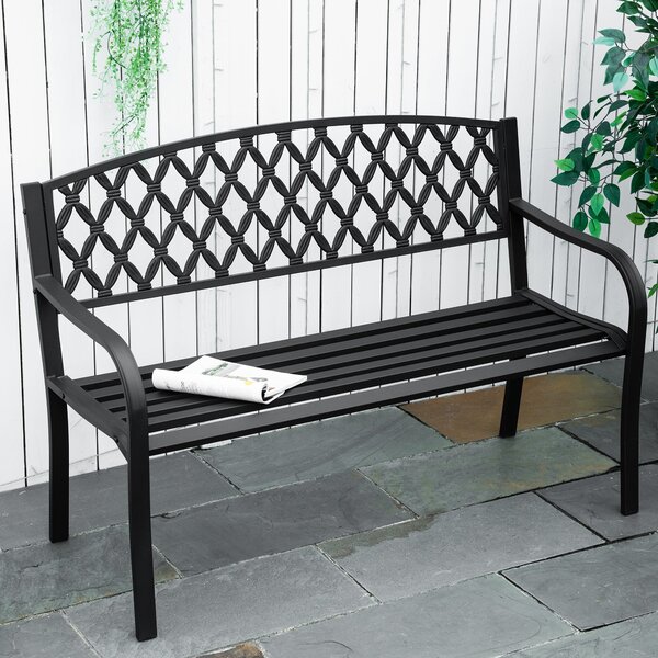 Outsunny Zahradní Lavice pro Dva s Dekorativním Opěradlem a Podlahovými Loketními Opěrkami pro Terasu, Balkón, Patio, Exteriér, Nosnost 240 kg, Litina