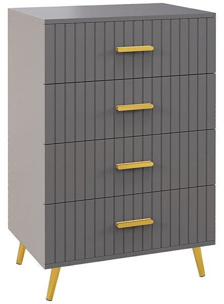 HOMCOM Moderní a Stabilní komoda se 4 zásuvkami, dřevěná a hliníková komoda, 60x40x90 cm, Zlatá a Tmavě šedá | Aosom