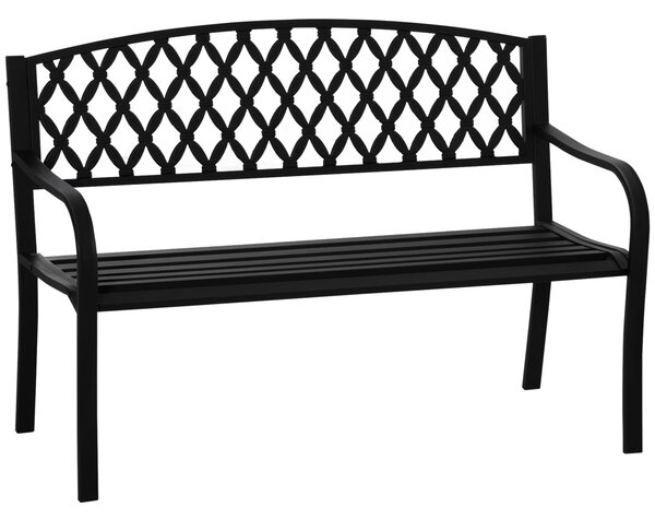 Outsunny Zahradní Lavice pro Dva s Dekorativním Opěradlem a Podlahovými Loketními Opěrkami pro Terasu, Balkón, Patio, Exteriér, Nosnost 240 kg, Litina