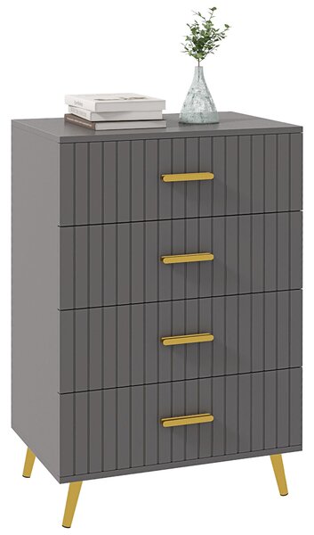 HOMCOM Moderní a Stabilní komoda se 4 zásuvkami, dřevěná a hliníková komoda, 60x40x90 cm, Zlatá a Tmavě šedá | Aosom