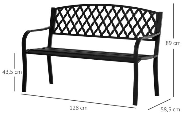 Outsunny Zahradní Lavice pro Dva s Dekorativním Opěradlem a Podlahovými Loketními Opěrkami pro Terasu, Balkón, Patio, Exteriér, Nosnost 240 kg, Litina
