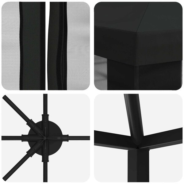 Zahradní altán se stěnami 6 x 3 m Černá Polyester a ocel 3376028