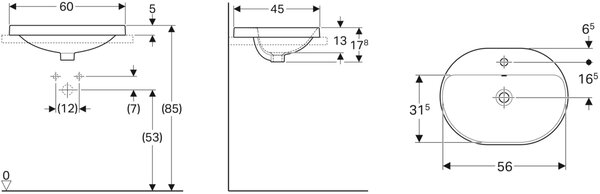Geberit Variform umyvadlo 60x45 cm oválné zápustný bílá 500.733.01.2