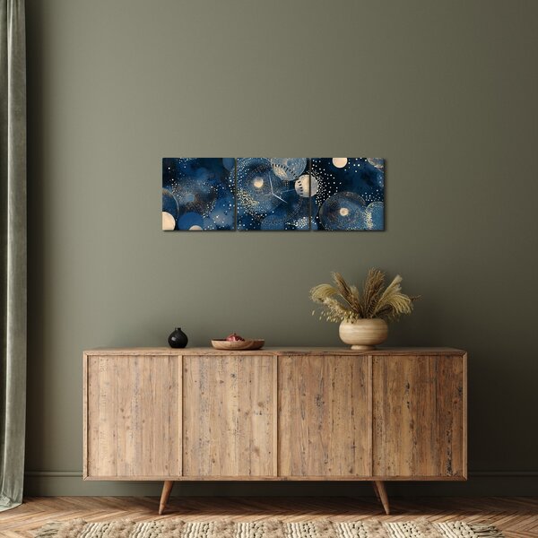Obraz - Modro-zlaté kroužky (s hodinami) (90x30 cm)