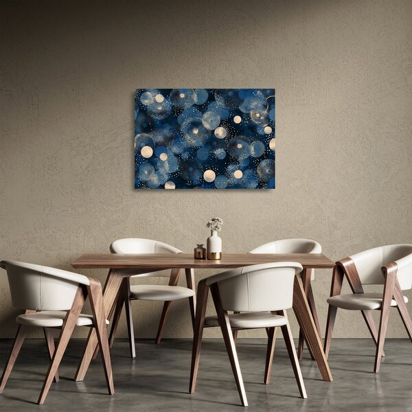 Skleněný obraz - Modro-zlaté kroužky (70x50 cm)