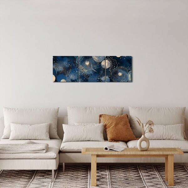 Obraz - Modro-zlaté kroužky (s hodinami) (90x30 cm)