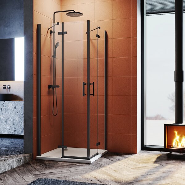 SONNI černý sprchový kout rohový vstupní sprchový kout závěsné dveře sprchový kout nano sklo rohový sprchový kout 90x90x195cm 6mm bezpečnostní sklo ESG