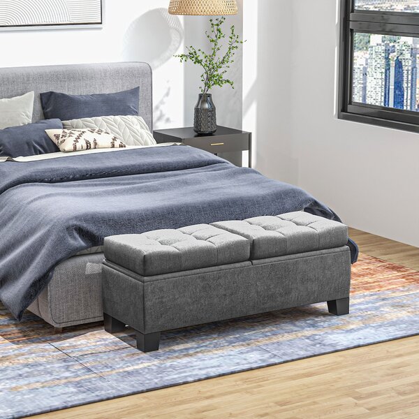 HOMCOM Hedvábně měkký úložný otoman s knoflíky pro předsíň a ložnici, 116x41x47cm, Šedý | Aosom