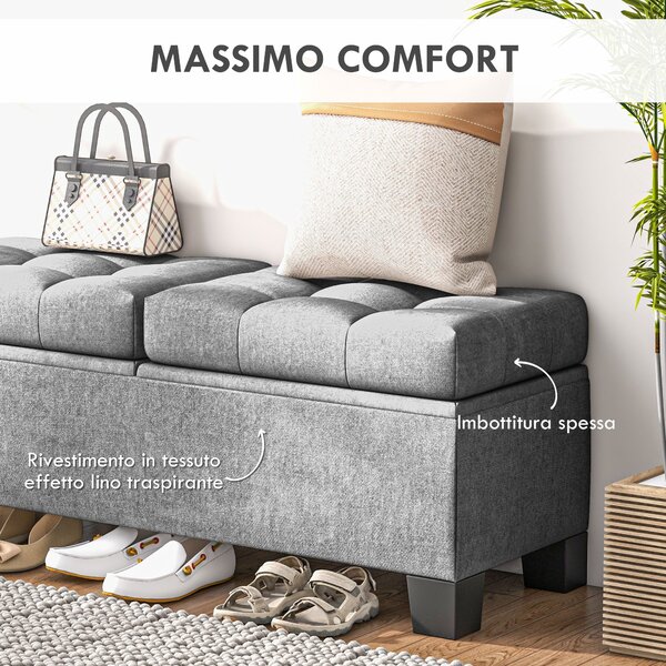 HOMCOM Hedvábně měkký úložný otoman s knoflíky pro předsíň a ložnici, 116x41x47cm, Šedý | Aosom