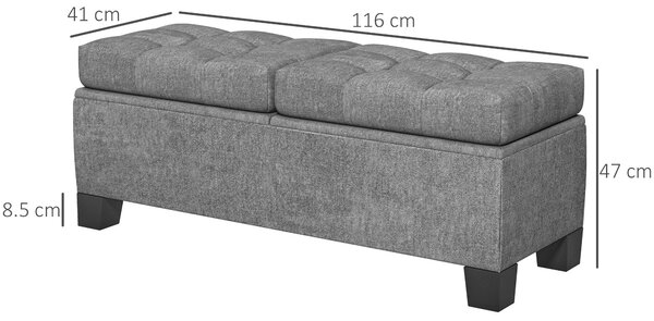HOMCOM Hedvábně měkký úložný otoman s knoflíky pro předsíň a ložnici, 116x41x47cm, Šedý | Aosom
