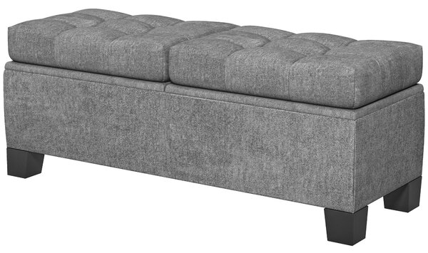 HOMCOM Hedvábně měkký úložný otoman s knoflíky pro předsíň a ložnici, 116x41x47cm, Šedý | Aosom