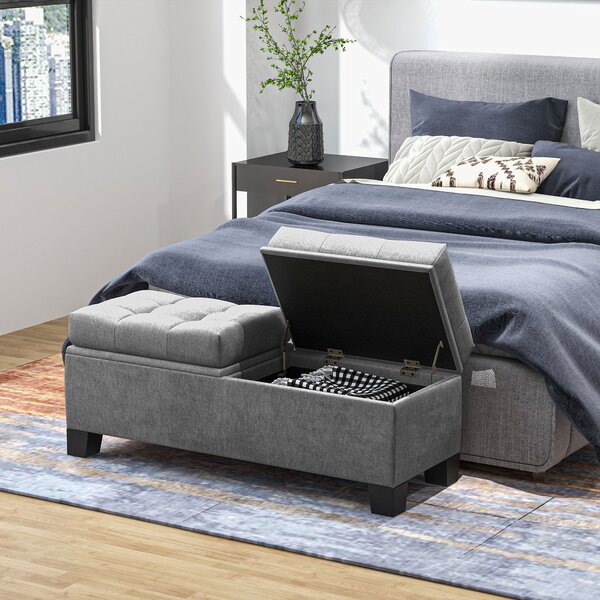 HOMCOM Hedvábně měkký úložný otoman s knoflíky pro předsíň a ložnici, 116x41x47cm, Šedý | Aosom