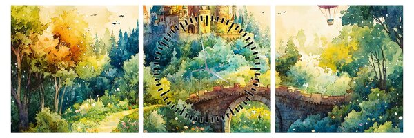 Obraz - Pohádkový zámek (s hodinami) (90x30 cm)