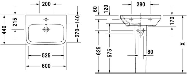 Duravit DuraStyle umyvadlo 60x44 cm obdélníkový klasický bílá 2319600000