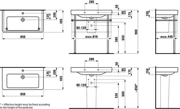 Laufen Pro S umyvadlo 85x46 cm obdélníkový klasický-na pult bílá lesk H8139650001041