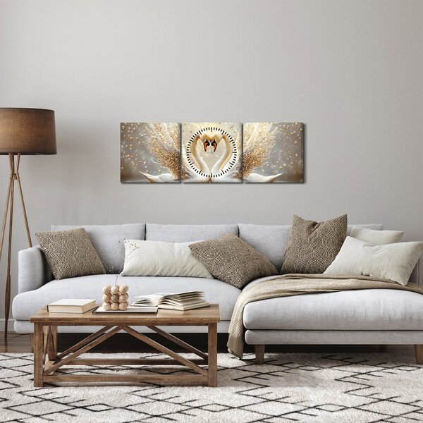 Obraz - Zlaté labutě (s hodinami) (90x30 cm)