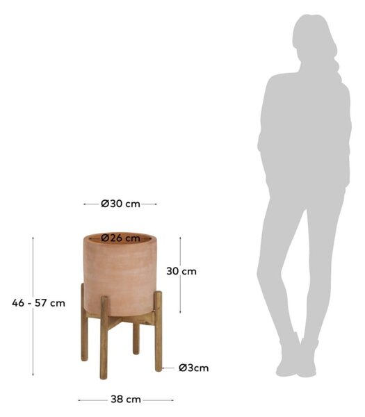 Terakotový květináč na dřevěném podstavci Kave Home Dalva, ⌀ 30 cm