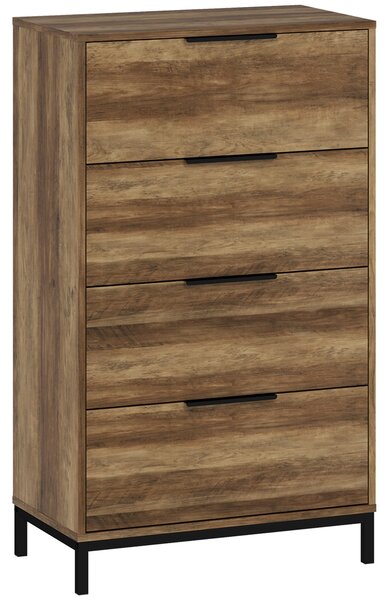 HOMCOM komoda 4 zásuvky se zajištěním proti převrácení, černé úchyty, dřevodekor, 62 × 35 × 105 cm — světlá hnědá | Aosom