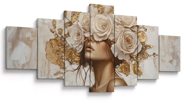 Obraz - Dívka s růžemi (210x100 cm)