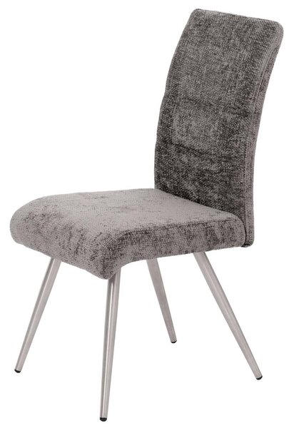 Sada 2 jídelních židlí HWC-G55, kuchyňská židle křeslo, broušená nerezová ocel tkanina/textil žinylka Oeko-Tex tmavě šedá