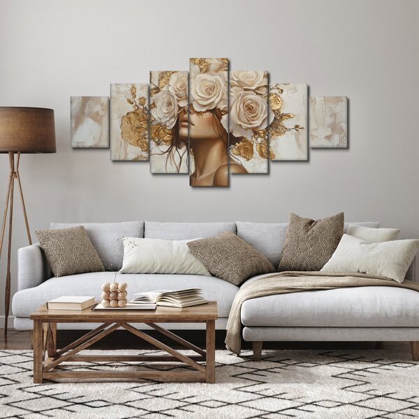 Obraz - Dívka s růžemi (210x100 cm)