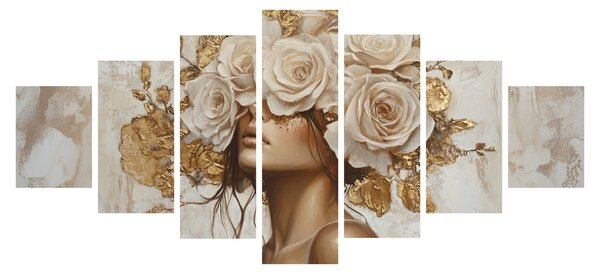 Obraz - Dívka s růžemi (210x100 cm)