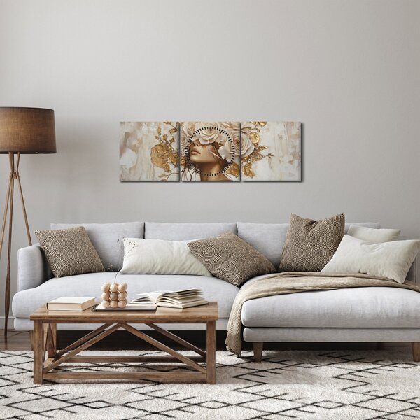 Obraz - Dívka s růžemi (s hodinami) (90x30 cm)