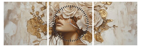 Obraz - Dívka s růžemi (s hodinami) (90x30 cm)