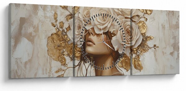 Obraz - Dívka s růžemi (s hodinami) (90x30 cm)
