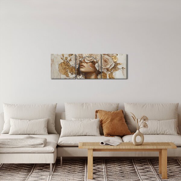 Obraz - Dívka s růžemi (s hodinami) (90x30 cm)