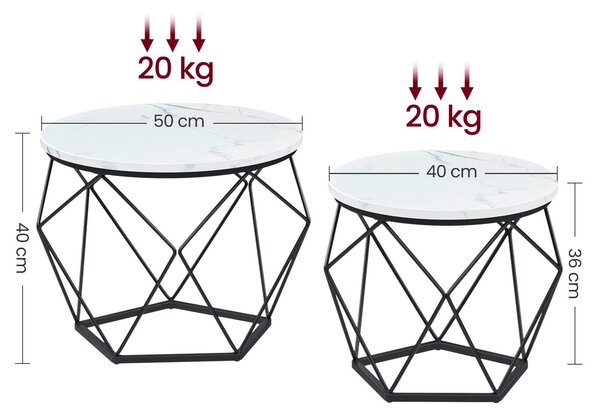 SADA KONFERENČNÍCH STOLKŮ, bílá, černá, kov, kompozitní dřevo, 50-40/50-40/40-36 cm MID.YOU - Konferenční stolky, Online Only