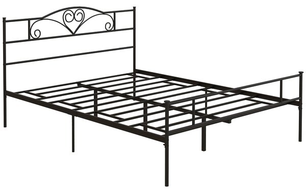 HOMCOM ocelový rám dvojité postele 160x200cm s integrovanými laťkami, čelem a nohama, úložným prostorem pod postelí, černý | Aosom