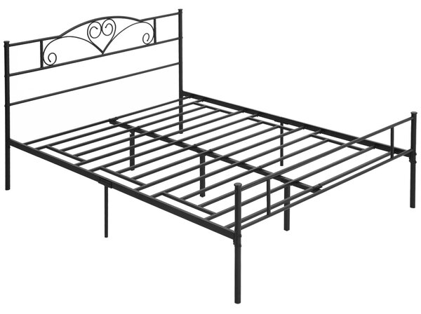HOMCOM Kovový Dvoulůžkový Rám na Postel pro Matrace 150x200 cm s Hlavovou a Nohovou částí, Struktura s Úložným Prostorem pod Postelí 158x211x106 cm Če