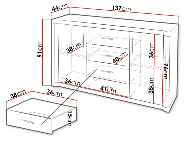 Kombinovaná komoda ARIKA - šířka 137 cm, dub lanýž