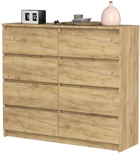 VBChome Komoda s 8 zásuvkami dub 120 x 39 x 105 cm Komoda bez úchytek dřevo víceúčelová skříň víceúčelová skříň do předsíně ložnice
