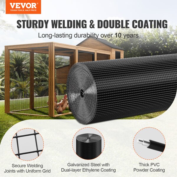 VEVOR drát pro voliéry 91 x 3048 cm, zahradní plot, role z drátěného pletiva 1,06 mm, drátěný plot s vinylovým povrchem pro zábrany kurníků, ohrady pro králíky a hady, ohrady pro drůbež