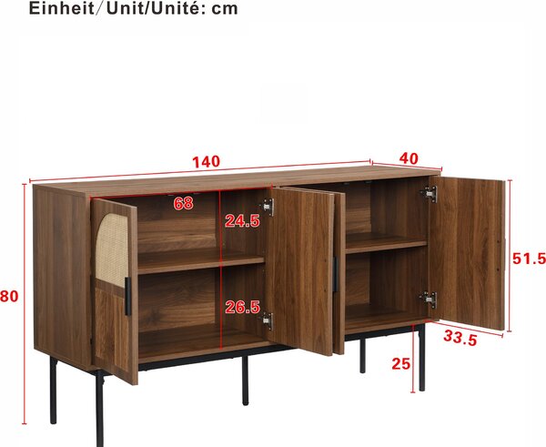 Fortuna Lai Moderní a jednoduchý příborník Moderní příborník Skříň Příborník Úložný prostor Bufet Obývací pokoj Sada, 140L x 40B x 80H (cm)