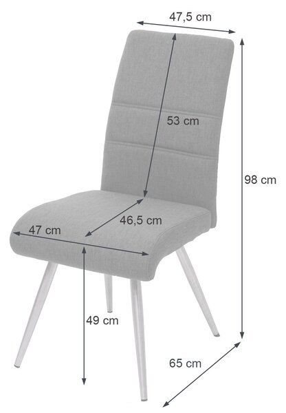 Sada 2 jídelních židlí HWC-G55, kuchyňská židle Židle, látka/textil kartáčovaná nerezová ocel šedohnědá