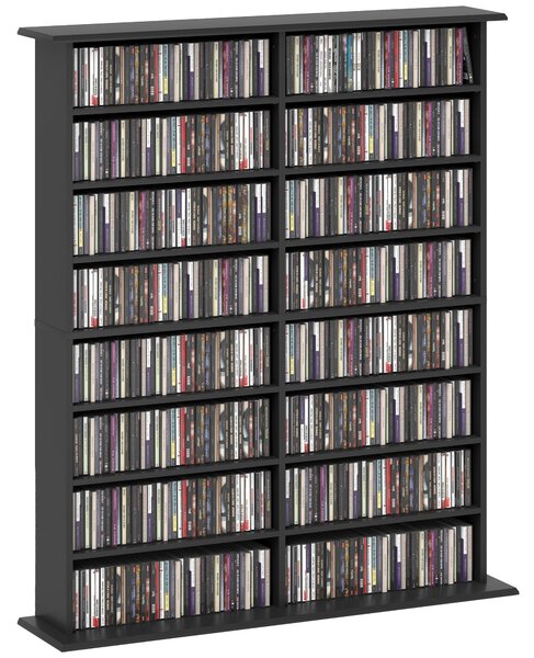 HOMCOM Moderní Knihovna s 16 Policemi pro 720 CD, Držák na CD z Dřevotřísky, 106,5x24x123,7 cm, Černá | Aosom
