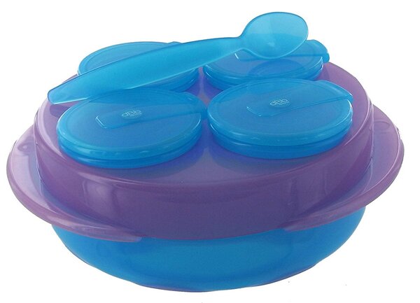 DBb Remond dBb Baby Snack, sada 4 misek, talíř, lžíce Barva: Oranžovo/Zelená