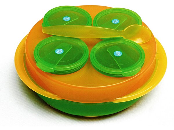 DBb Remond dBb Baby Snack, sada 4 misek, talíř, lžíce Barva: Oranžovo/Zelená
