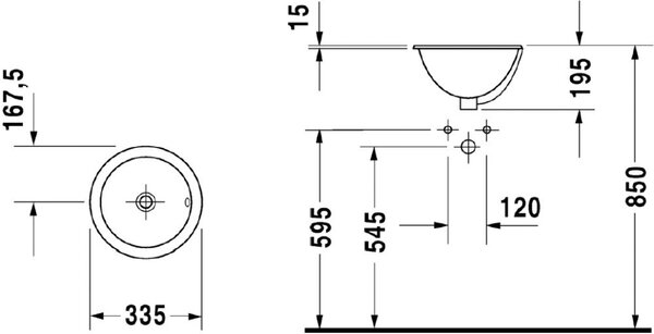 Duravit Bali umyvadlo 33.5x33.5 cm kulatý zápustný bílá lesk 0473340031