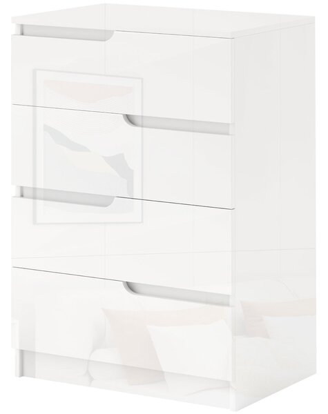 HOMCOM Moderní a minimalistická komoda se 4 šuplíky, dřevovláknitá deska, 60x40x85 cm, lesklá bílá | Aosom