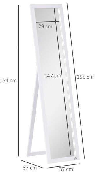 HOMCOM Zrcadlo v plné délce, 154 x 37 cm se stojanem, Podlahové zrcadlo do obývacího pokoje a ložnice, Bílé | Aosom