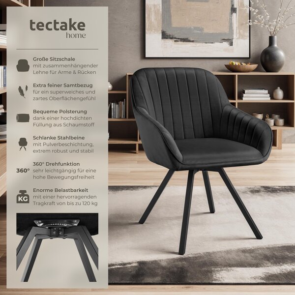 Tectake® Otočné křeslo Snug čalouněné, sametový vzhled 58 x 58 x 82 cm