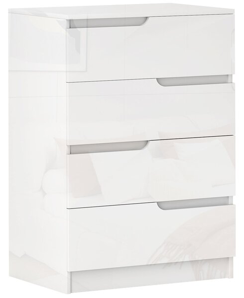 HOMCOM Moderní a minimalistická komoda se 4 šuplíky, dřevovláknitá deska, 60x40x85 cm, lesklá bílá | Aosom
