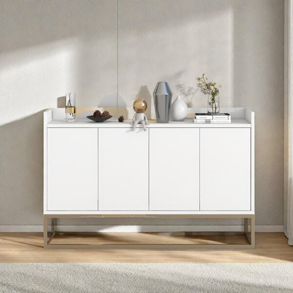 UnboxG Sideboard 120x30x80 cm bílá, skříň se 4 dveřmi, úložná skříň do obývacího pokoje – moderní úložný nábytek